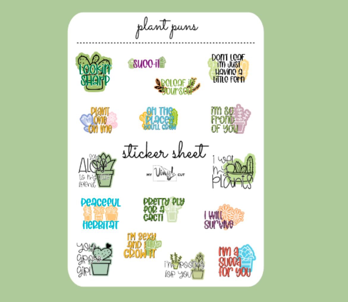 Sticker Sheet 18 Set of little planner stickers Plant Puns – MY VINYL CUT