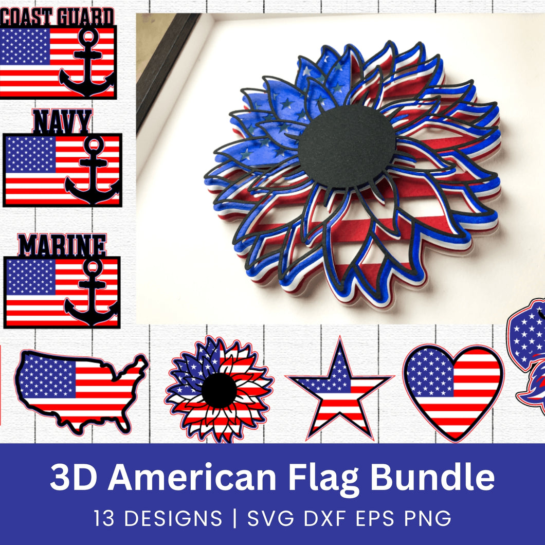 3D American Flag SVG Bundle