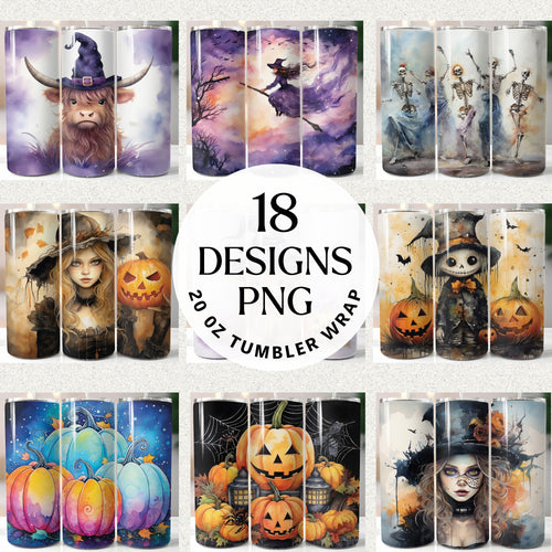 Watercolor Halloween Tumbler Wrap Bundle Digital Download