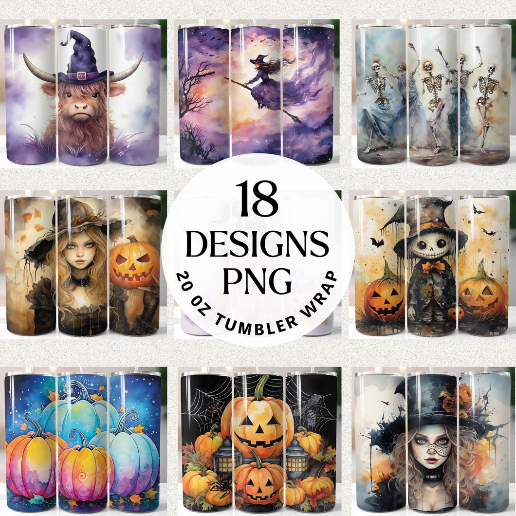 Watercolor Halloween Tumbler Wrap Bundle Digital Download
