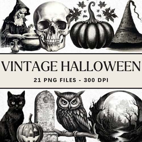 Vintage Halloween Clipart Sublimation Bundle Digital Download