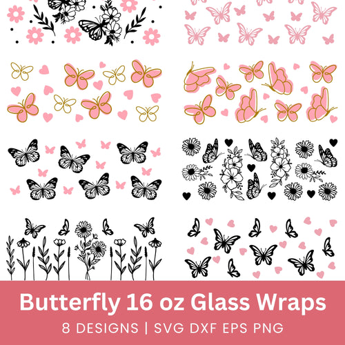 Butterfly Glass Wraps SVG Bundle
