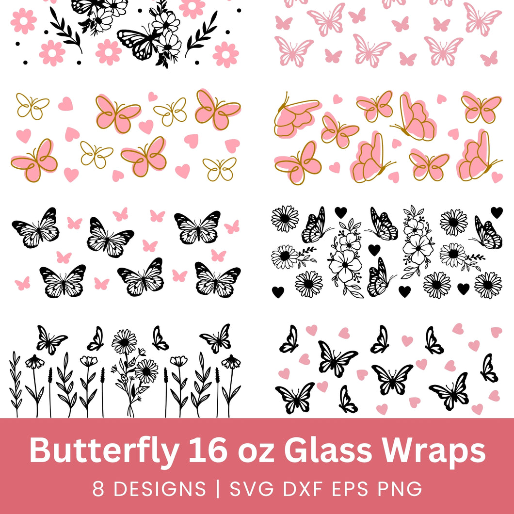 Butterfly Glass Wraps SVG Bundle