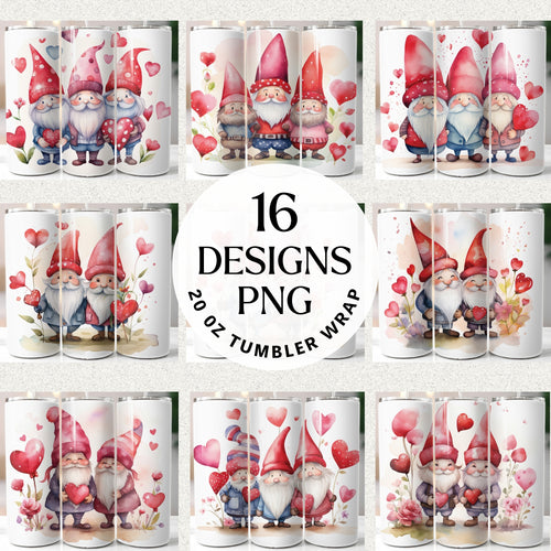 Valentine Gnome Tumbler Wrap Bundle Digital Download