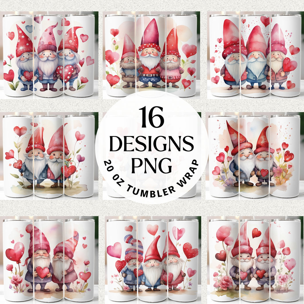 Valentine Gnome Tumbler Wrap Bundle Digital Download