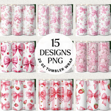 Load image into Gallery viewer, Pink Bow Tumbler Wrap Sublimation Bundle Digital Download