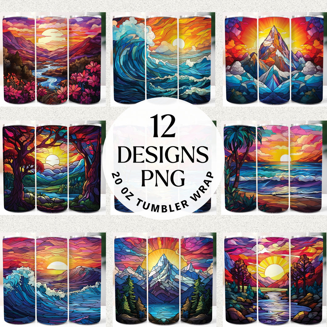 Stained Glass Landscape 20 oz Tumbler Bundle Digital Download