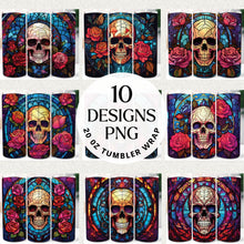 Load image into Gallery viewer, Stained Glass Skull Roses 20 oz Tumbler Bundle Digital Download