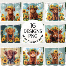 Load image into Gallery viewer, Sunflower Highland Cow 20 oz Tumbler Bundle Digital Download