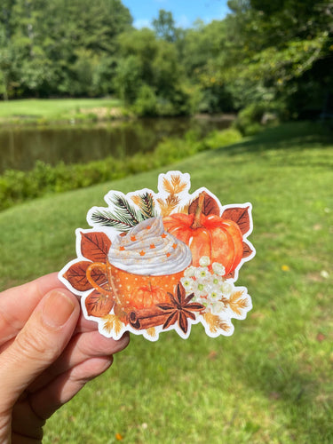 Sticker | 54A | Fall Drink | Waterproof Vinyl Sticker | White | Clear | Permanent | Removable | Window Cling | Glitter | Holographic