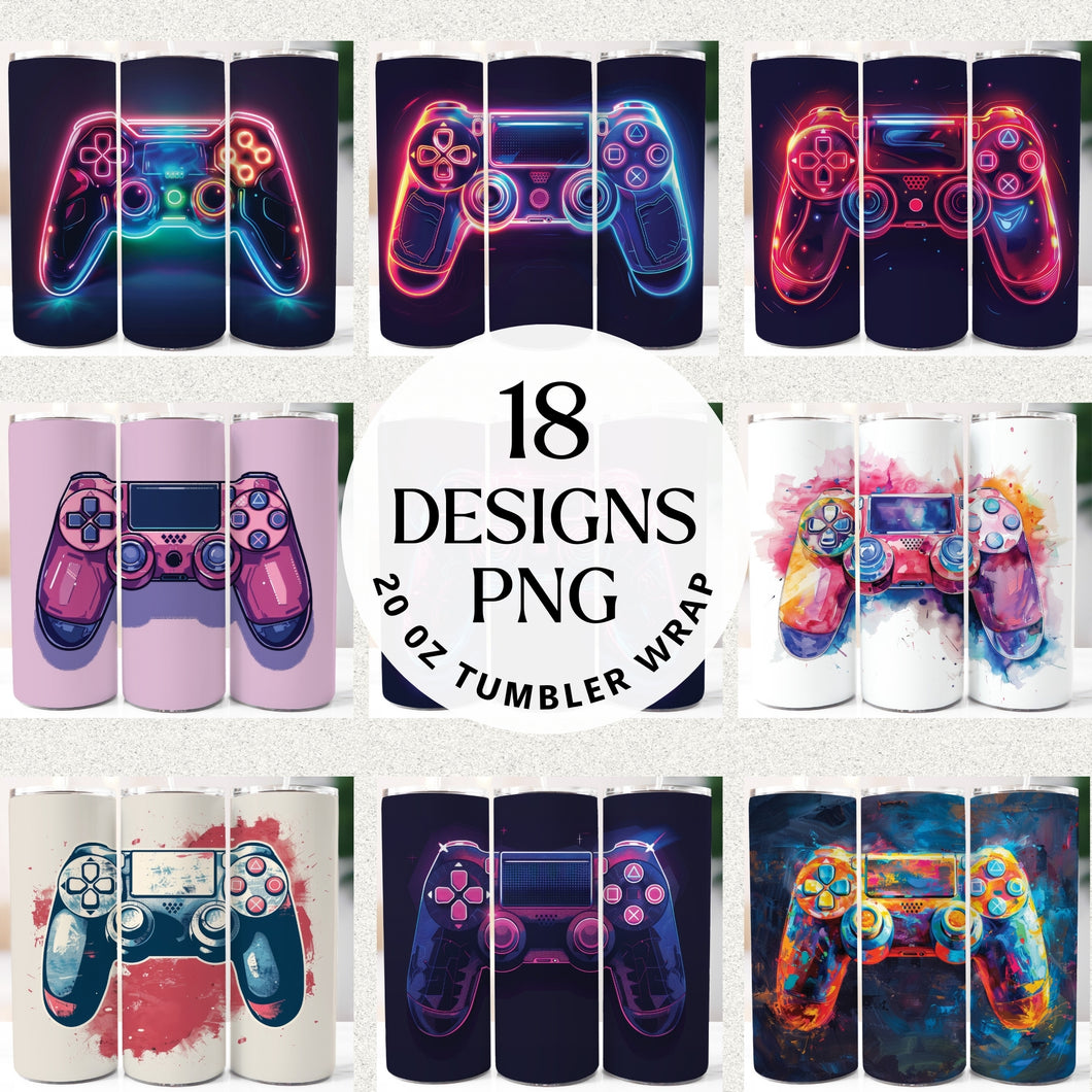 Gaming Controller 20 oz Tumbler Bundle Digital Download