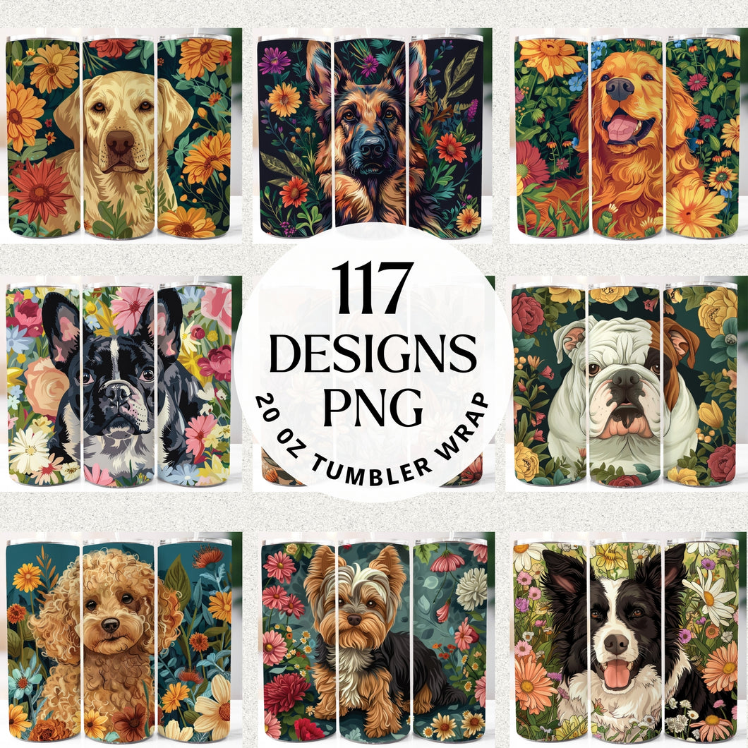 Dog Floral Illustration 20 oz Tumbler Bundle Digital Download