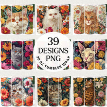 Load image into Gallery viewer, Floral Cat Illustration 20 oz Tumbler Bundle Digital Download