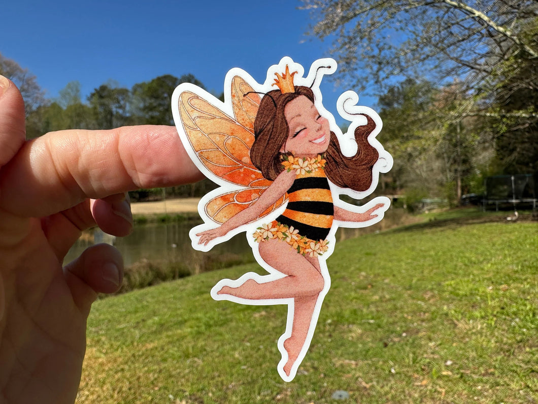 Sticker | 70G | Fairy Bee Girl | Waterproof Vinyl Sticker | White | Clear | Permanent | Removable | Window Cling | Glitter | Holographic