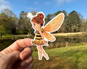 Sticker | 70M | Fairy Bee Girl | Waterproof Vinyl Sticker | White | Clear | Permanent | Removable | Window Cling | Glitter | Holographic