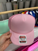 Load image into Gallery viewer, Kappa Delta Sorority Pink Foam Front Mesh Back Trucker Hat KD Greek Letters in Green HTV