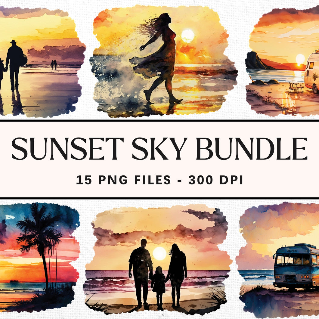 Sunset Sky Watercolor Sublimation Bundle