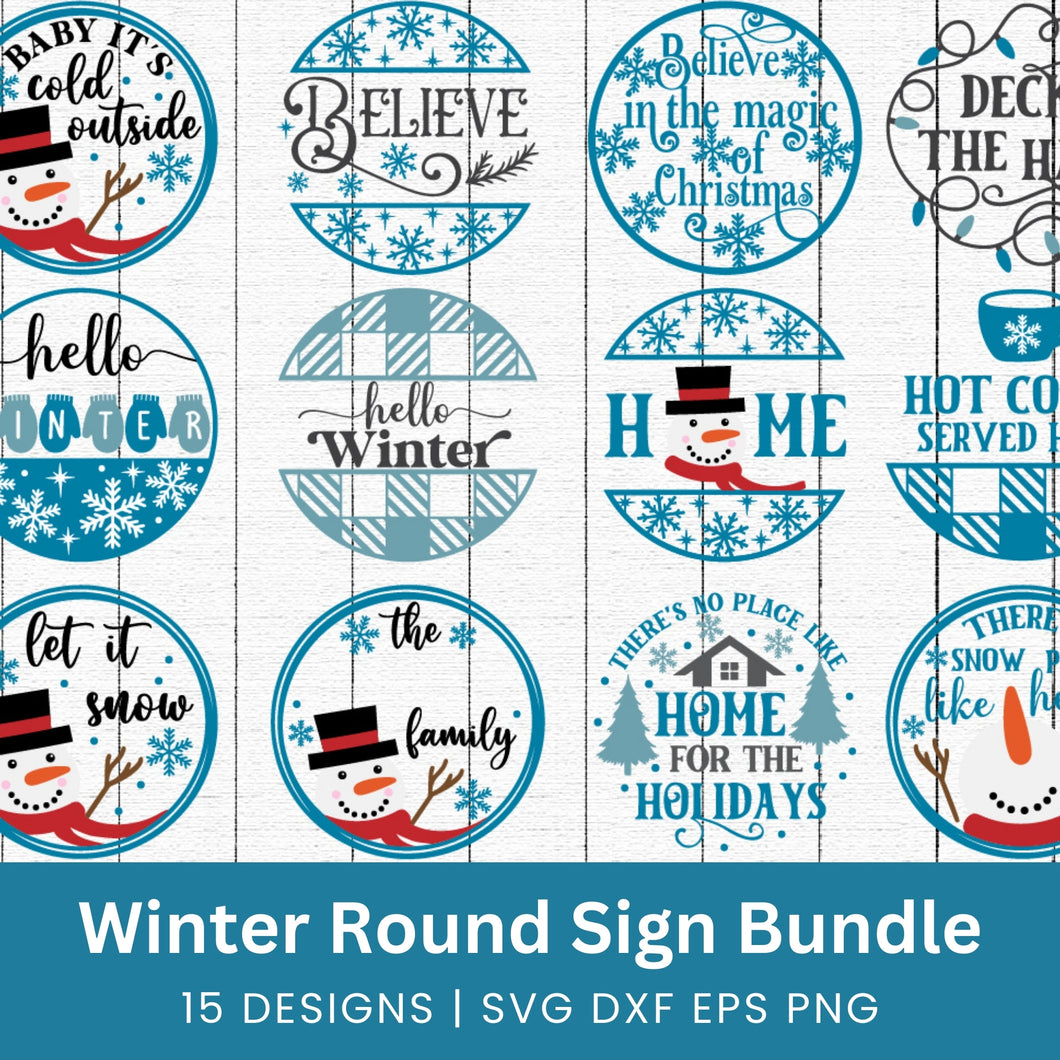 Christmas Winter Round Sign SVG Bundle