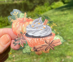 Sticker | 54B | Fall Cupcake | Waterproof Vinyl Sticker | White | Clear | Permanent | Removable | Window Cling | Glitter | Holographic