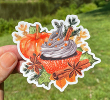 Load image into Gallery viewer, Sticker | 54B | Fall Cupcake | Waterproof Vinyl Sticker | White | Clear | Permanent | Removable | Window Cling | Glitter | Holographic