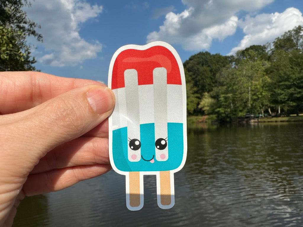 Sticker | 50N | Red White Blue Popsicle | Waterproof Vinyl Sticker | White | Clear | Permanent | Removable | Window Cling | Glitter | Holographic