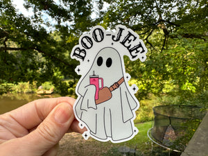 Sticker | 74N | Boo-Jee Ghost | Waterproof Vinyl Sticker | White | Clear | Permanent | Removable | Window Cling | Glitter | Holographic