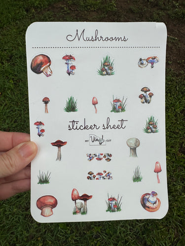 Sticker Sheet | Set #6 | planner stickers | Mushrooms | 5 x 7 inch sheet | permanent adhesive | waterproof ink