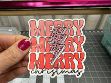 Load image into Gallery viewer, Sticker | 35H | Merry Merry Merry | Waterproof Vinyl Sticker | White | Clear | Permanent | Removable | Window Cling | Glitter | Holographic