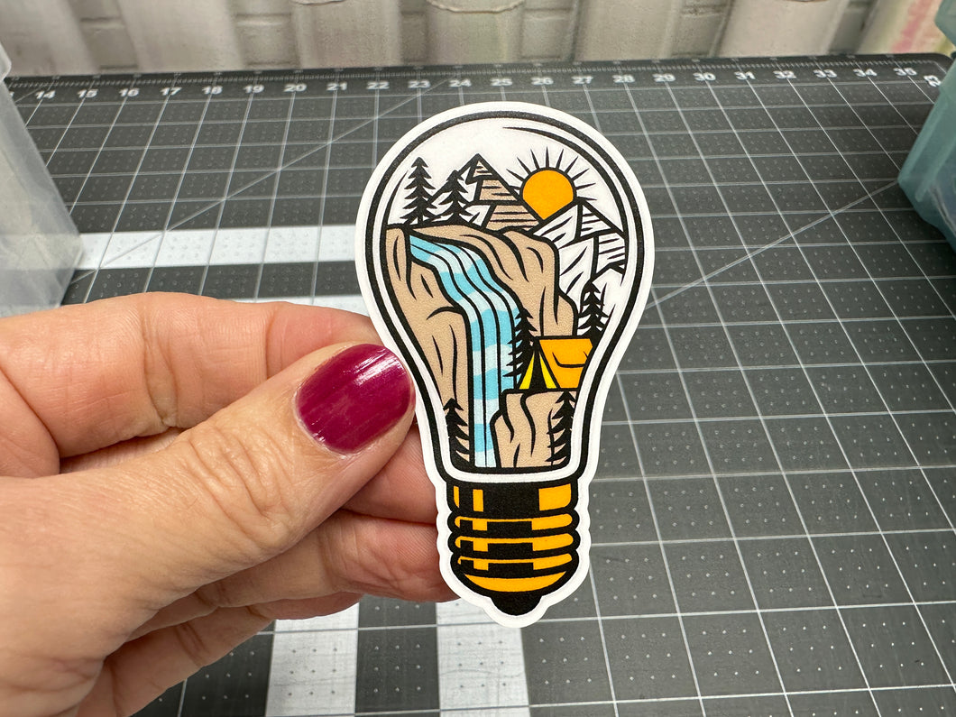 Sticker | 75E | Adventure Lightbulb | Waterproof Vinyl Sticker | White | Clear | Permanent | Removable | Window Cling | Glitter | Holographic