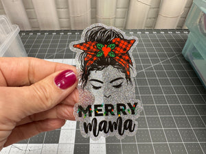 Sticker | 26D | Merry Mama | Waterproof Vinyl Sticker | White | Clear | Permanent | Removable | Window Cling | Glitter | Holographic