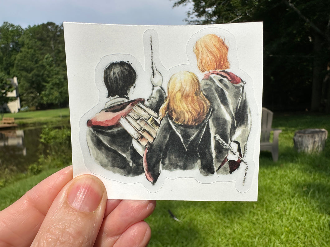 Sticker | 86A | Golden Trio | Waterproof Vinyl Sticker | White | Clear | Permanent | Removable | Window Cling | Glitter | Holographic