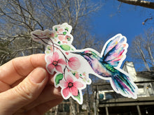 Load image into Gallery viewer, Sticker | 38I | Hummingbird | Waterproof Vinyl Sticker | White | Clear | Permanent | Removable | Window Cling | Glitter | Holographic