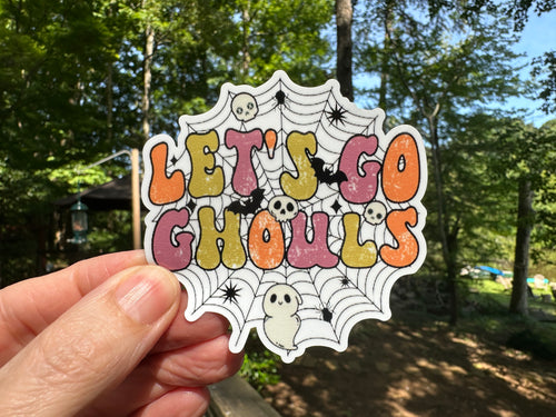 Sticker |  | Let's Go Ghouls | Waterproof Vinyl Sticker | White | Clear | Permanent | Removable | Window Cling | Glitter | Holographic