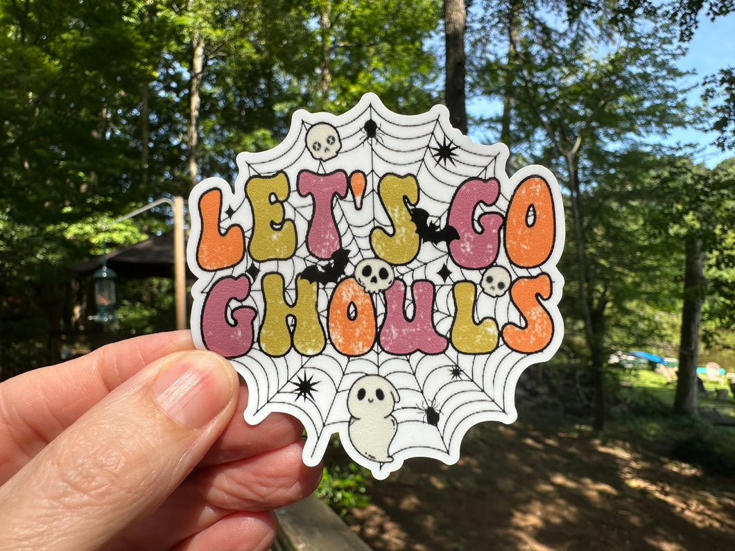 Sticker |  | Let's Go Ghouls | Waterproof Vinyl Sticker | White | Clear | Permanent | Removable | Window Cling | Glitter | Holographic