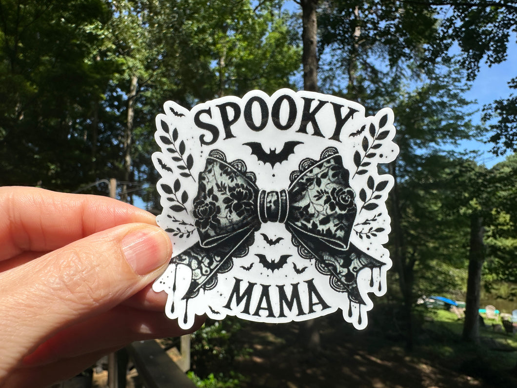 Sticker |  | Spooky Mama | Waterproof Vinyl Sticker | White | Clear | Permanent | Removable | Window Cling | Glitter | Holographic