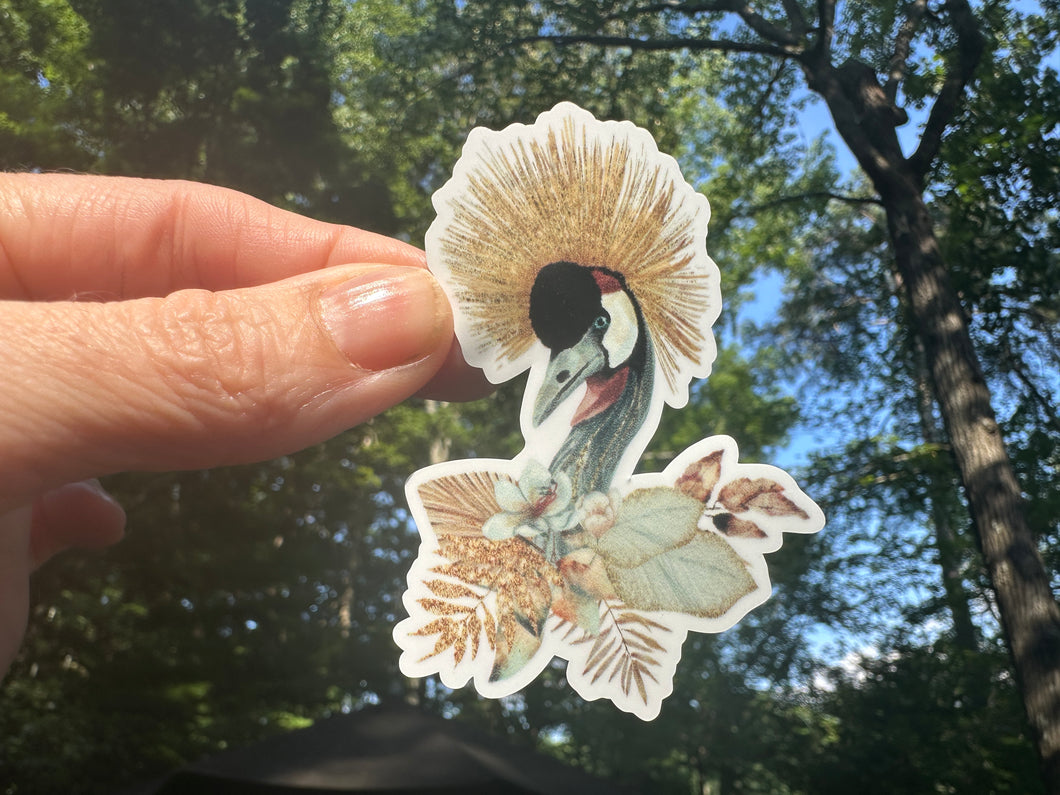 Sticker | 38 | Crowned Crane | Waterproof Vinyl Sticker | White | Clear | Permanent | Removable | Window Cling | Glitter | Holographic