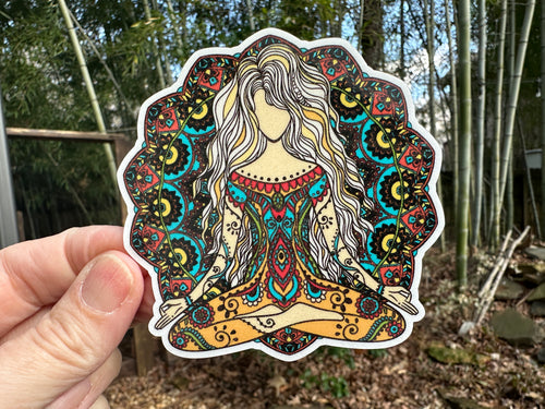 Sticker | 7J | Yoga Girl | Waterproof Vinyl Sticker | White | Clear | Permanent | Removable | Window Cling | Glitter | Holographic