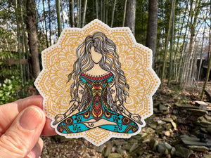 Sticker | 7i | Yoga Girl | Waterproof Vinyl Sticker | White | Clear | Permanent | Removable | Window Cling | Glitter | Holographic
