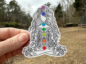 Sticker | 7E | Yoga Girl | Waterproof Vinyl Sticker | White | Clear | Permanent | Removable | Window Cling | Glitter | Holographic