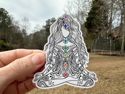 Sticker | 7F | Yoga Girl | Waterproof Vinyl Sticker | White | Clear | Permanent | Removable | Window Cling | Glitter | Holographic