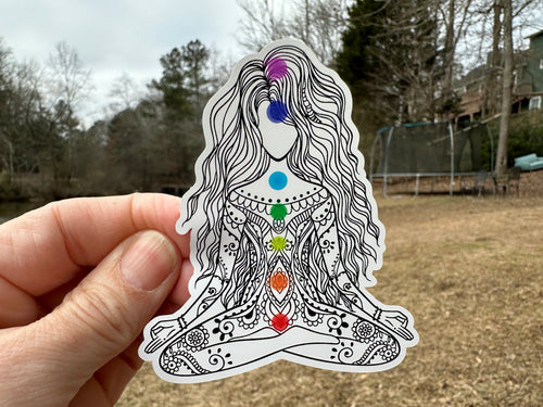 Sticker | 7G | Yoga Girl | Waterproof Vinyl Sticker | White | Clear | Permanent | Removable | Window Cling | Glitter | Holographic