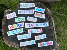 Load image into Gallery viewer, Custom Name Sticker in Multi Colored Font One name up to 4 inches wide