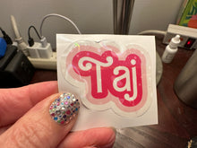Load image into Gallery viewer, Custom Name Sticker in cute pink font One name up to 5 inches wide