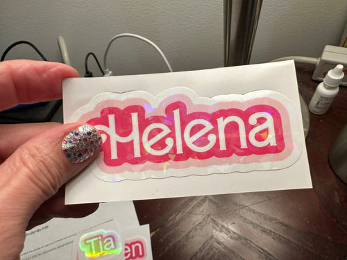 Custom Name Sticker in cute pink font One name up to 5 inches wide
