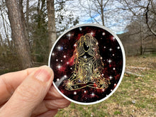 Load image into Gallery viewer, gold yoga girl with galaxy background sticker