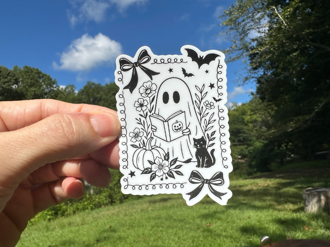 Sticker | Reading Ghost | Waterproof Vinyl Sticker | Permanent