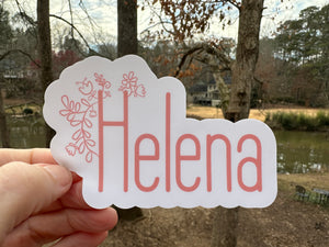 Custom Name Sticker | Floral | Waterproof Vinyl Sticker | Permanent Adhesive | Laminated