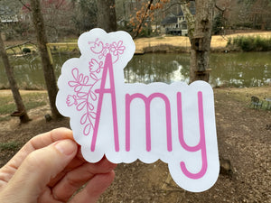 Custom Name Sticker | Floral | Waterproof Vinyl Sticker | Permanent Adhesive | Laminated