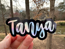 Load image into Gallery viewer, Sticker | Custom Name Sticker | Black Ink | Waterproof Vinyl Sticker | Silver Holographic Metallic