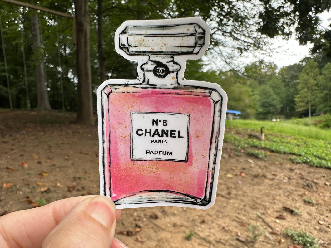 Sticker | 67P | Pink Perfume Bottle | Waterproof Vinyl Sticker | White | Clear | Permanent | Removable | Window Cling | Glitter | Holographic